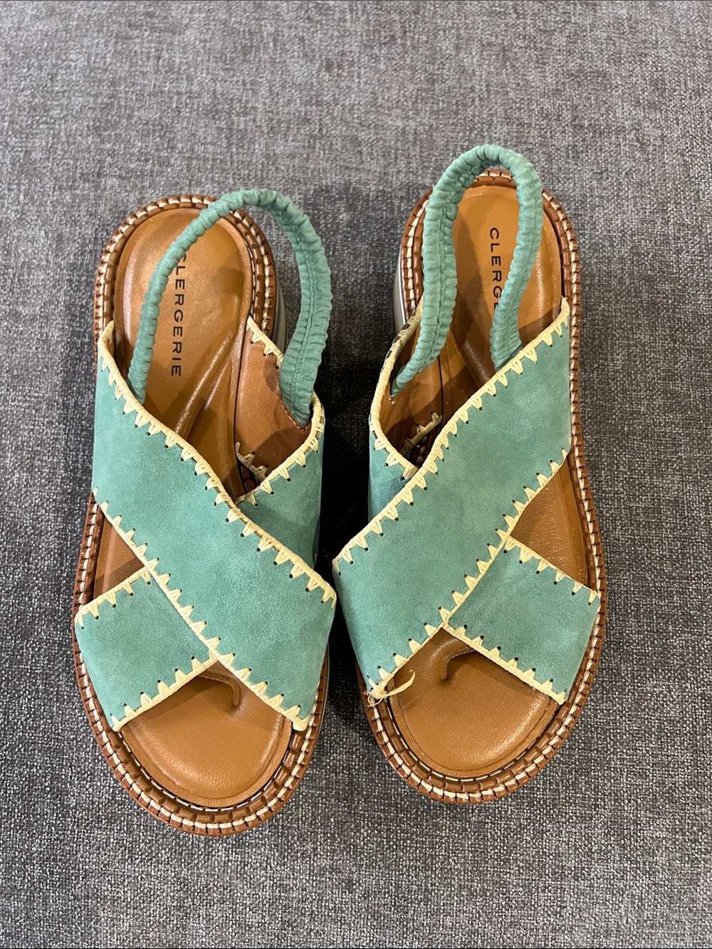 Robert Clergerie Mint Green Suede Cross-Strap Slingback Sandals